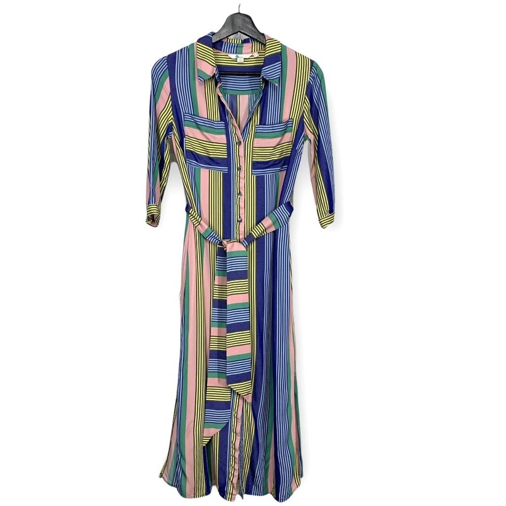 Boden Katina Striped Multicolor Maxi Button Up Shirt Dress Size 4P